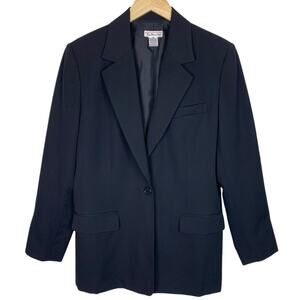 Talbots Women's Sz 12 Black 100% Classic Wool One Button Lined Blazer